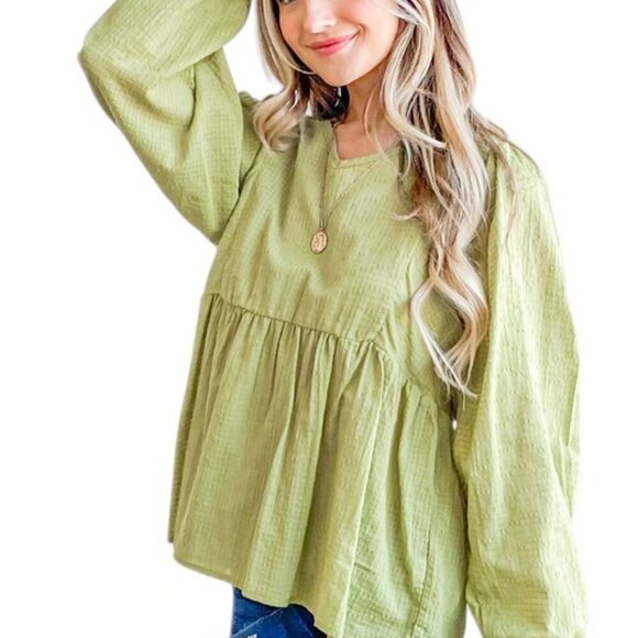 Green Spring Textured V-Neck Blouse - Picture 6 of 7